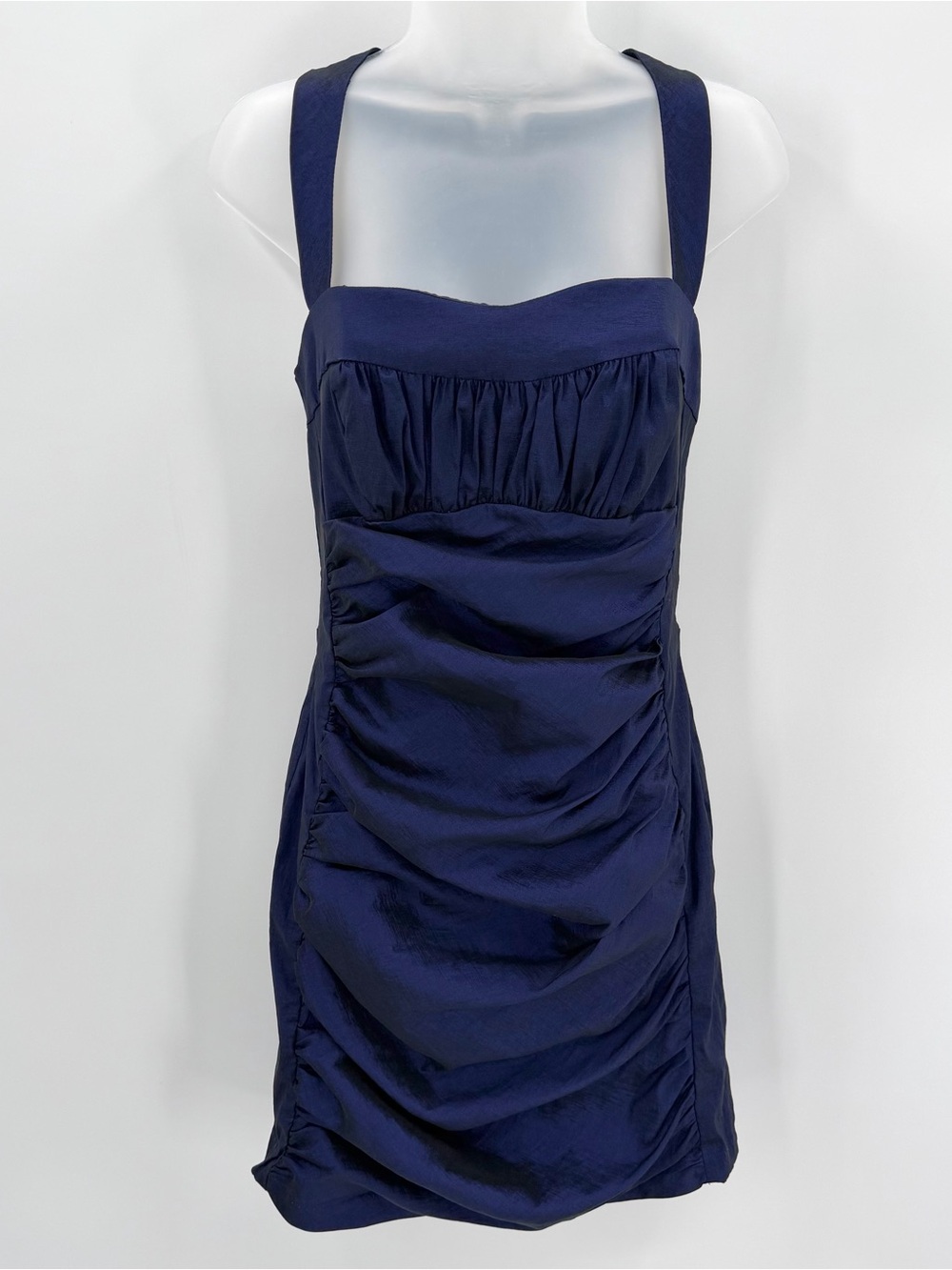 CACHE Dress Womens 10 Ruched Cutout Strappy Blue-Purple Semiformal Cocktail VTG